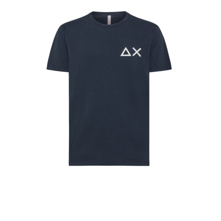 SUN68 T-SHIRT IN COTONE A MANICA CORTA NAVY BLUE CON LOGO SUN68 WHITE