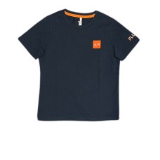 SUN68 T-SHIRT IN COTONE A MANICA CORTA NAVY BLUE CON PATCH ORANGE FLUO CON LOGO SUN68 WHITE
