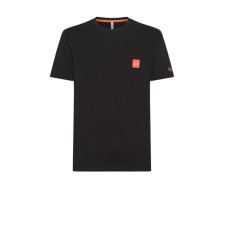 SUN68 T-SHIRT IN COTONE A MANICA CORTA BLACK CON PATCH ORANGE FLUO CON LOGO SUN68 WHITE	