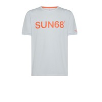 SUN68 T-SHIRT IN COTONE A MANICA CORTA WHITE CON LOGO SUN68 ORANGE FLUO	