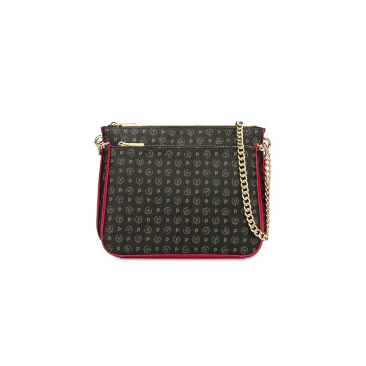 Pollini Borsa a Tracolla da Donna in Stampa Heritage Nero/Rosso con doppia pochette 