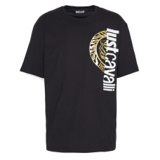Just Cavalli T-shirt nera in jersey di cotone a manica corta con logo lettering  JUST CAVALLI 