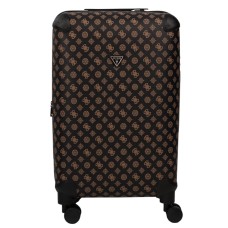 GUESS WILDER VALIGIA TROLLEY GRANDE MARRONE CON LOGO ALL-OVER