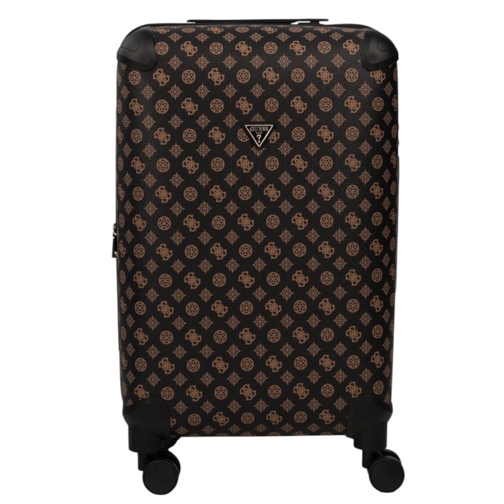 GUESS WILDER VALIGIA TROLLEY GRANDE MARRONE CON LOGO ALL-OVER