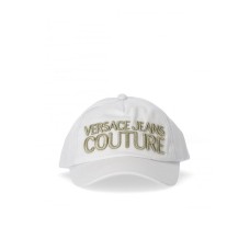 VERSACE JEANS COUTURE CAPPELLO BASEBALL UNISEX WHITE CON LOGO LETTERING RICAMATO GOLD
