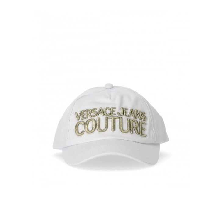 VERSACE JEANS COUTURE CAPPELLO BASEBALL UNISEX WHITE CON LOGO LETTERING RICAMATO GOLD