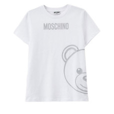 Moschino T-shirt bianca a manica corta con maxi stampa Teddy Bear e logo lettering