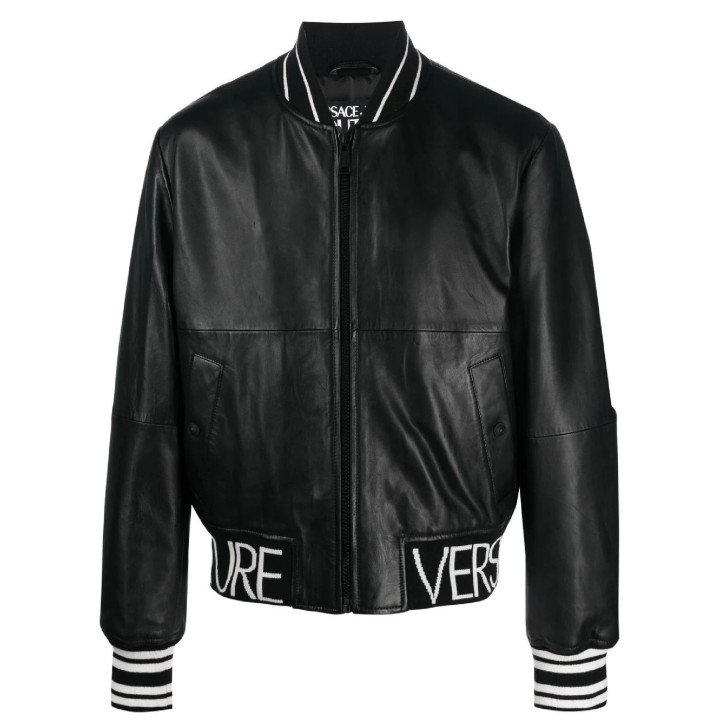 Versace Jeans Couture Giacca Bomber da Uomo nera in pelle