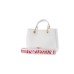 Emporio Armani Borsa a mano MyEA Bag Small Bianca stampa cervo con tracolla in nastro con logo lettering All Over regolabile, estraibile