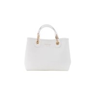 Emporio Armani Borsa a mano MyEA Bag Small Bianca stampa cervo con tracolla in nastro con logo lettering All Over regolabile, estraibile