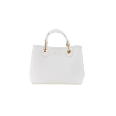 Emporio Armani Borsa a mano MyEA Bag Small Bianca stampa cervo con tracolla in nastro con logo lettering All Over regolabile, estraibile