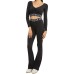 Guess Pantalone nero svasato con banda logata