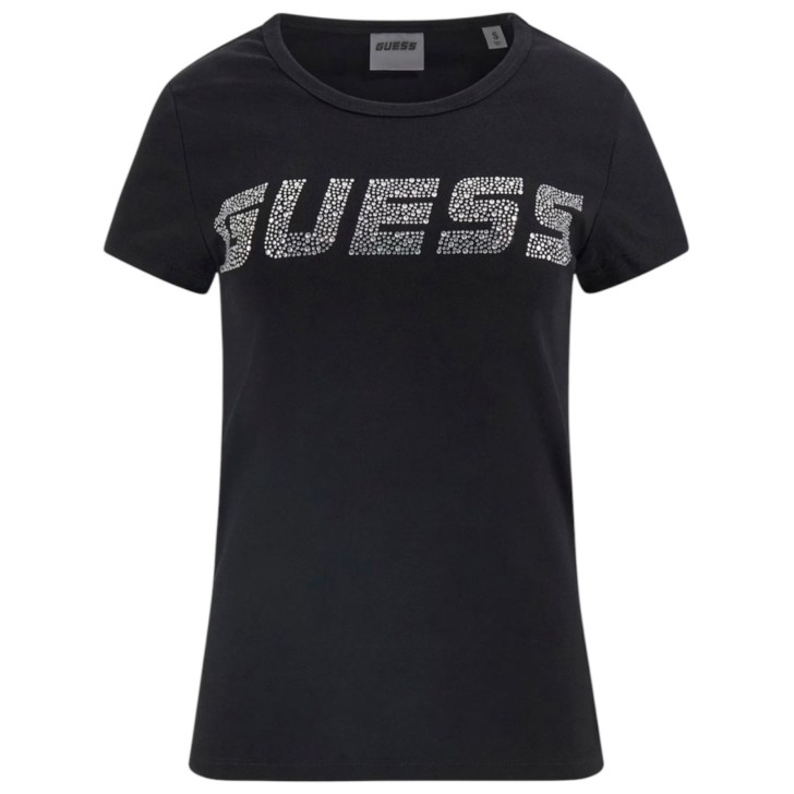 GUESS T-SHIRT KIARA NERA CON STRASS