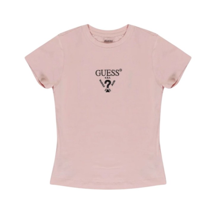 GUESS T-SHIRT COLETTE ROSA LOGO A CONTRASTO