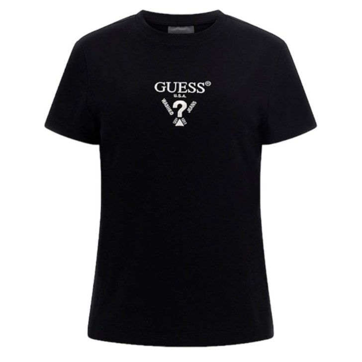 GUESS T-SHIRT COLETTE NERA LOGO A CONTRASTO 