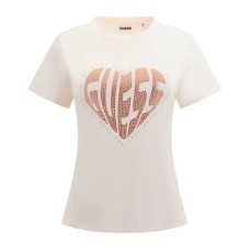 GUESS T-SHIRT JULIA CREMA CON LOGO STRASS 