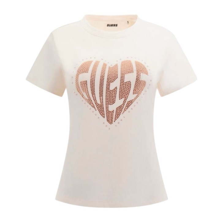 GUESS T-SHIRT JULIA CREMA CON LOGO STRASS 