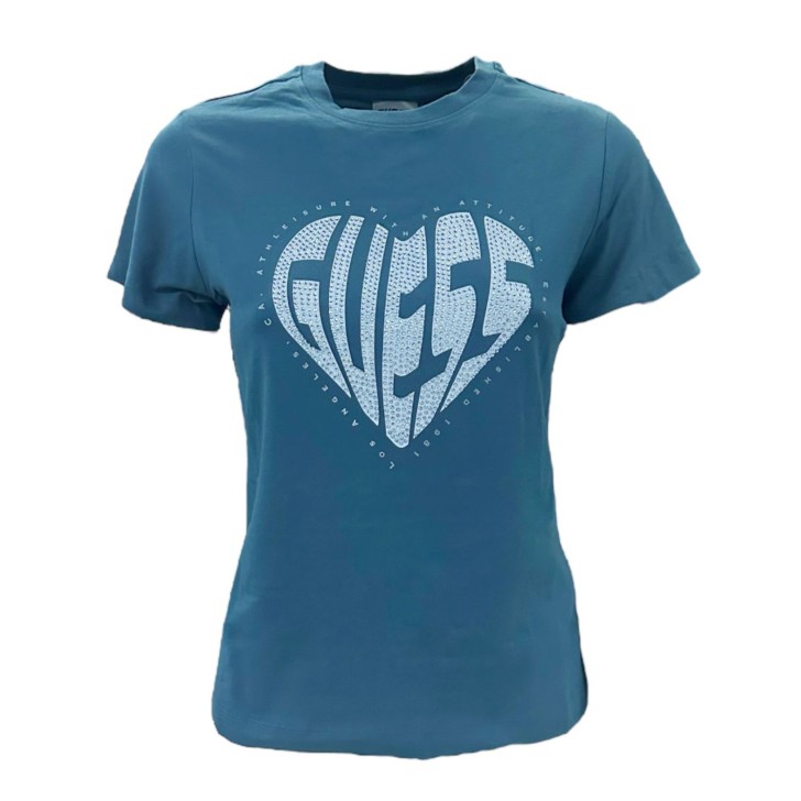 GUESS T-SHIRT JULIA BLU CON LOGO STRASS