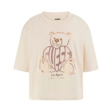 GUESS T-SHIRT CREMA CON ORSO E LOGO STRASS 