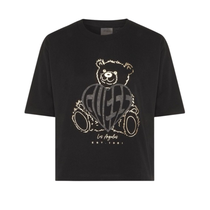 GUESS T-SHIRT NERA CON ORSO E LOGO STRASS
