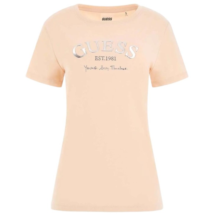 GUESS T-SHIRT MARGOT CIPRIA LOGO LETTERING ARGENTO
