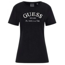GUESS T-SHIRT MARGOT NERA LOGO LETTERING ARGENTO