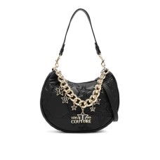 Versace Jeans Couture BORSA HOBO BLACK CON LOGO STELLE ALL OVER, CATENA DORATA CON PENDENTI E TRACOLLA