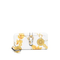 Versace Jeans Couture PORTAFOGLIO ZIP AROUND WHITE CON STAMPA BAROCCO E DETTAGLIO FIBBIA