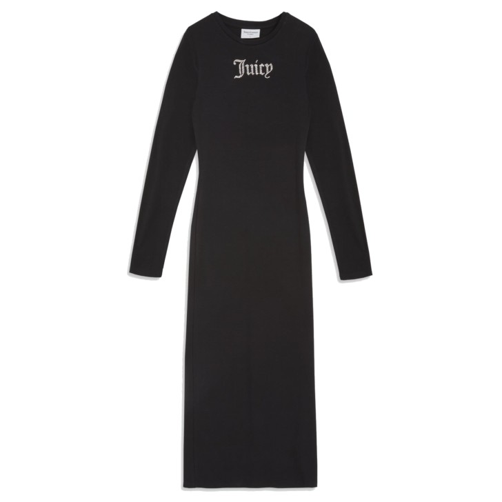 JUICY COUTURE ABITO GIROCOLLO A MANICA LUNGA BLACK CON LOGO LETTERING IN STRASS ARGENTO 