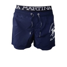 La Martina Boxer da Mare Blu Navy con maxi logo a contrasto bianco e vita elasticizzata con logo lettering