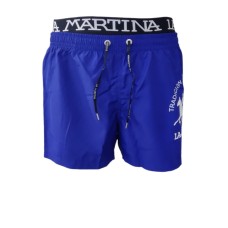 La Martina Boxer da Mare Clematide Blu con maxi logo a contrasto bianco e vita elasticizzata con logo lettering