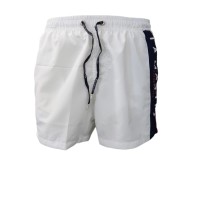 La Martina Boxer da mare bianco con logo ricamato rosso e inserto a contrasto con logo lettering