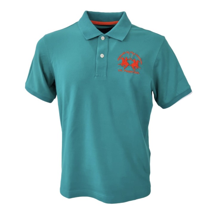 La Martina Polo REGULAR FIT in cotone Verde a manica corta con logo La Martina ricamato arancione