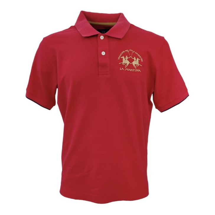 La Martina Polo REGULAR FIT in cotone Rossa a manica corta con logo La Martina Gold ricamato