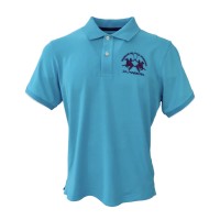La Martina Polo REGULAR FIT in cotone Azzurra a manica corta con logo La Martina viola ricamato