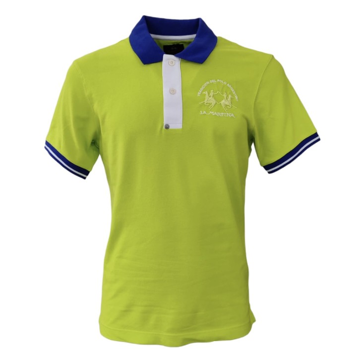 La Martina Polo SLIM FIT Verde Lime in cotone a manica corta con logo ricamato a rilievo 