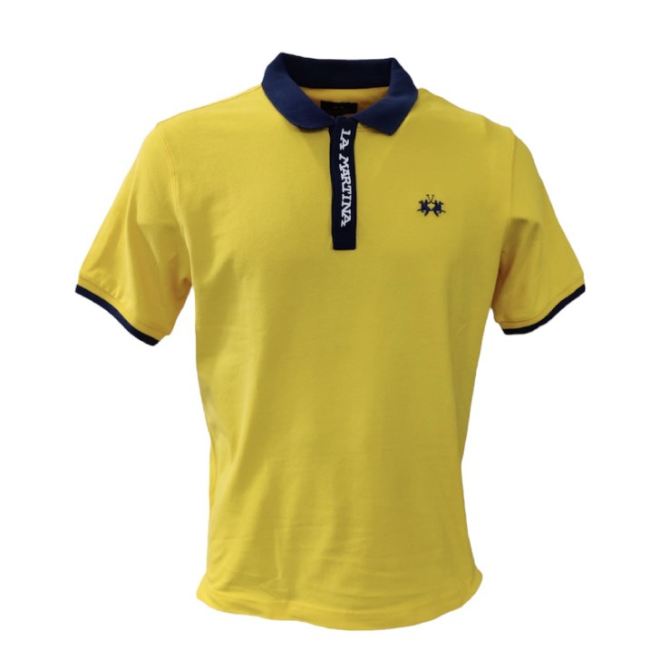La Martina Polo REGULAR FIT Gialla a manica corta in cotone con logo ricamato blu