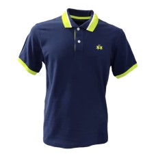 La Martina Polo REGULAR FIT Blu Navy in cotone a manica corta con logo ricamato e collo con inserto a contrasto verde lime