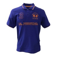 La Martina Polo REGULAR FIT a manica corta in cotone viola con patch ricamati a rilievo arancione