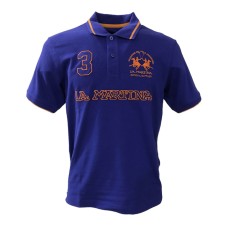 La Martina Polo REGULAR FIT a manica corta in cotone viola con patch ricamati a rilievo arancione