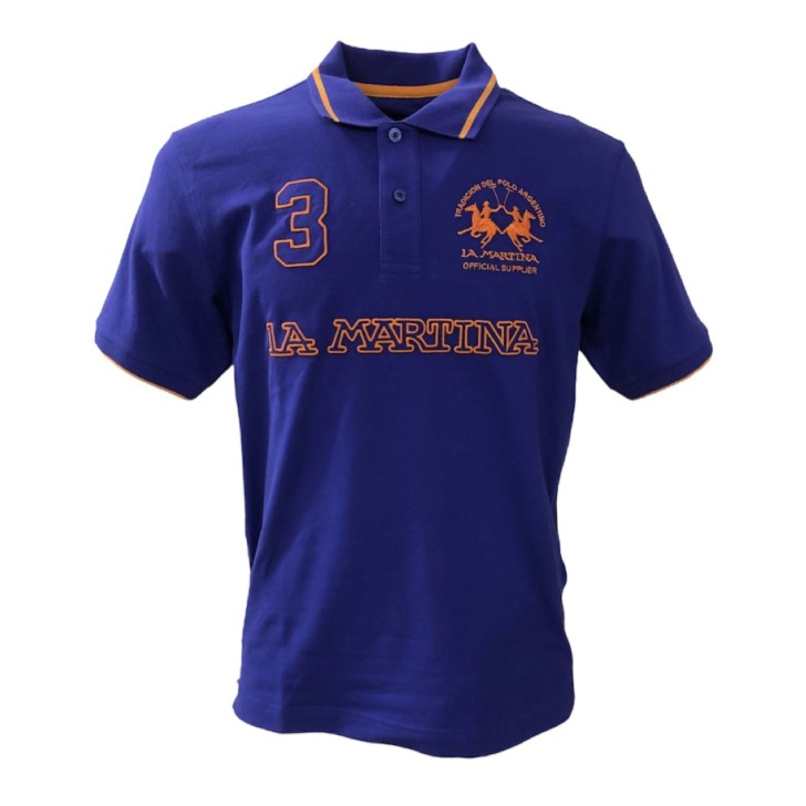 La Martina Polo REGULAR FIT a manica corta in cotone viola con patch ricamati a rilievo arancione