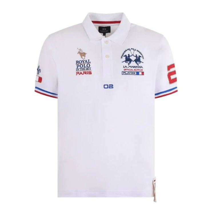 La Martina Polo REGULAR FIT Bianca in cotone a manica corta con maxi logo e logo lettering ricamati a rilievo 