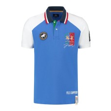 La Martina Polo REGULAR FIT Bluette in cotone a manica corta con patch, maxi logo e logo lettering ricamato a rilievo