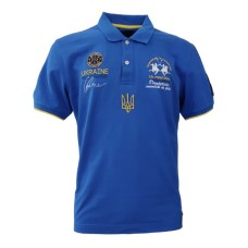 La Martina Polo REGULAR FIT Bluette in cotone a manica corta con patch, maxi logo e logo lettering ricamato a rilievo
