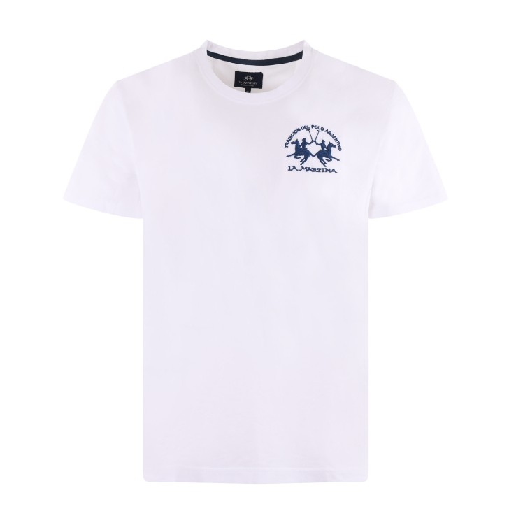 La Martina T-Shirt REGULAR FIT Bianca in cotone a manica corta con logo ricamato a rilievo
