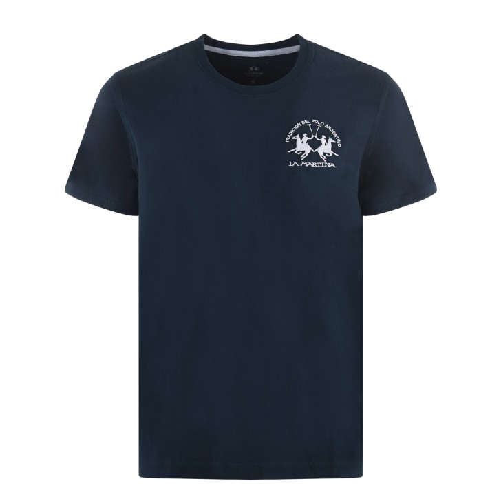 La Martina T-Shirt REGULAR FIT Blu Navy in cotone a manica corta con logo ricamato a rilievo