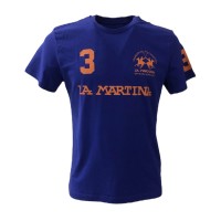 La Martina T-Shirt REGULAR FIT Viola in cotone a manica corta con logo e patch stampati a contrasto arancione