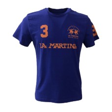 La Martina T-Shirt REGULAR FIT Viola in cotone a manica corta con logo e patch stampati a contrasto arancione