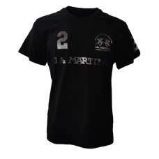 La Martina T-Shirt REGULAR FIT Nera in cotone a manica corta con logo e patch stampati a contrasto nero laminato