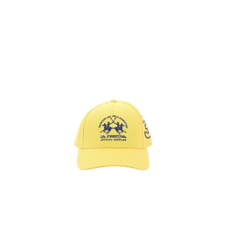 La Martina Cappello da Baseball in cotone giallo con logo ricamato Blu